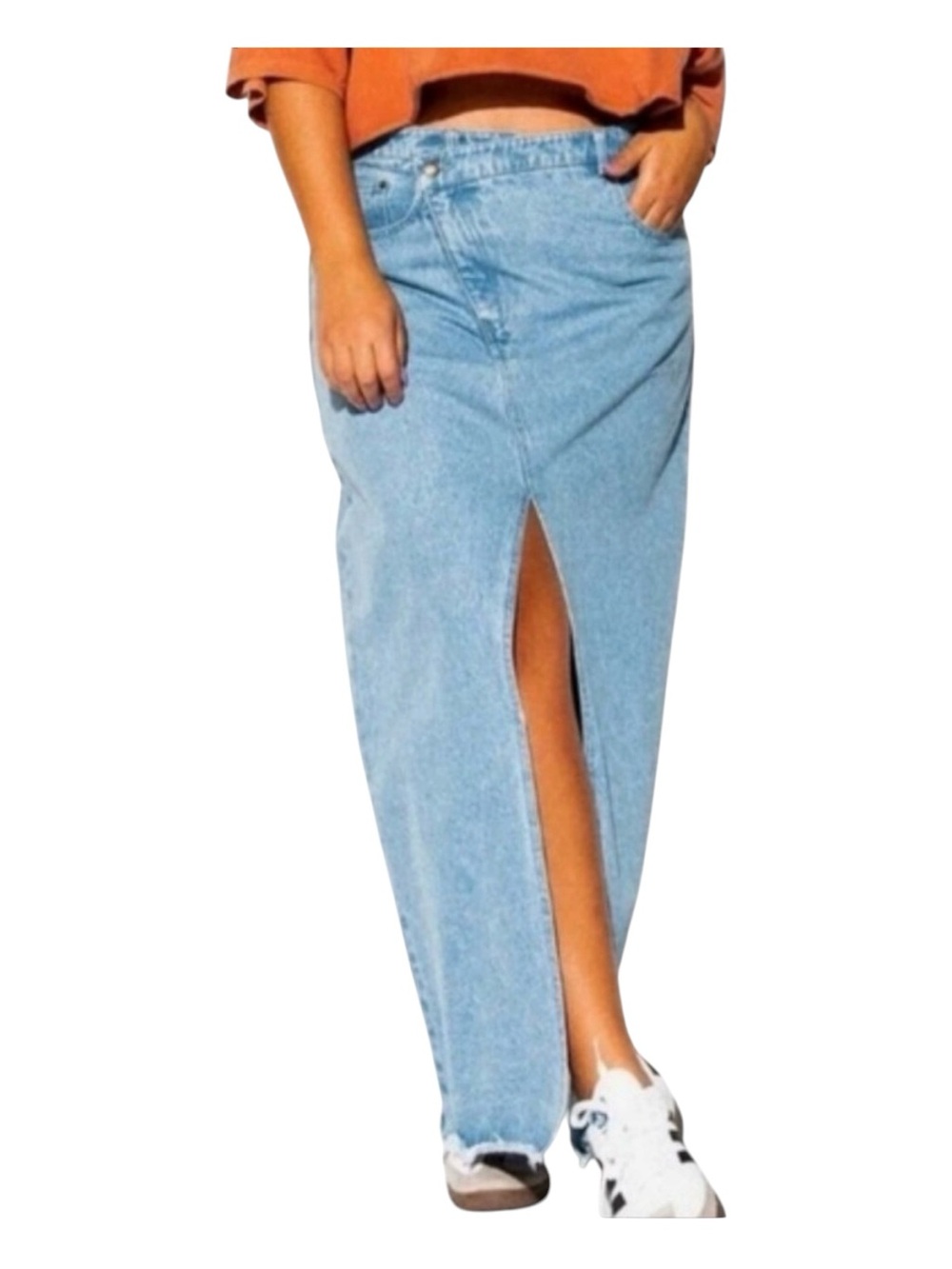 DRESSED IN LALA Don't Kill My Vibe
Criss Cross Denim Maxi Skirt